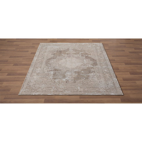 4' X 6' Beige and Gray Medallion Area Rug